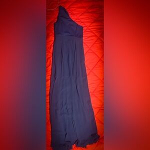 Halston Heritage One-Shoulder Maxi Skirt in Deep Blue